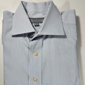 NWOT Hickey Freeman Pin Stripe Blue Dress Shirt Men’s Button Down Size Large